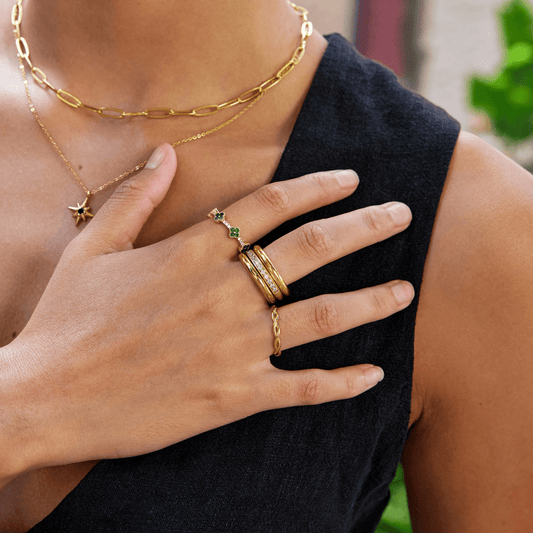 Vana Trio Gold & Kristall Ring Set Alma