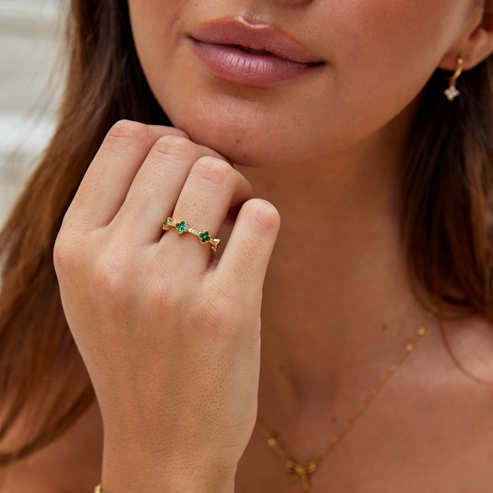 Four Blatt Klee Kristall Ring Alma