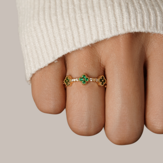 Four Blatt Klee Kristall Ring Alma