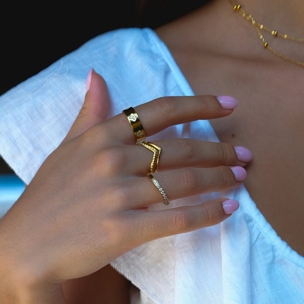 Gold Kristall Klee Band Ring Alma