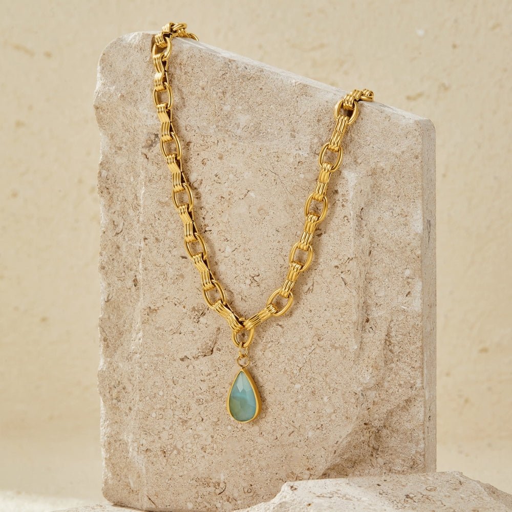 Aqua Stein Tropfen Gold Ketten Halskette Alma