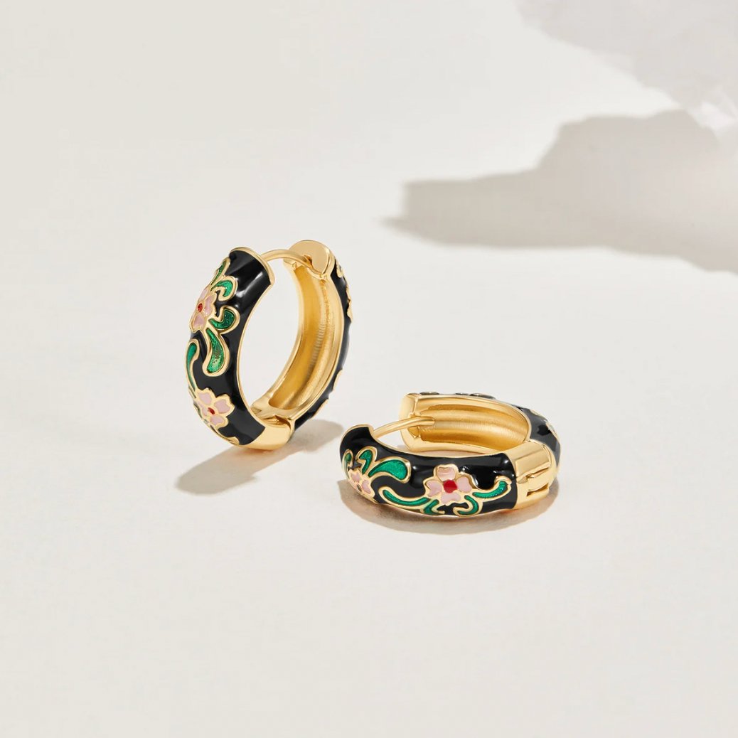 Black Gold Creolen Blumen Ohrringe Alma