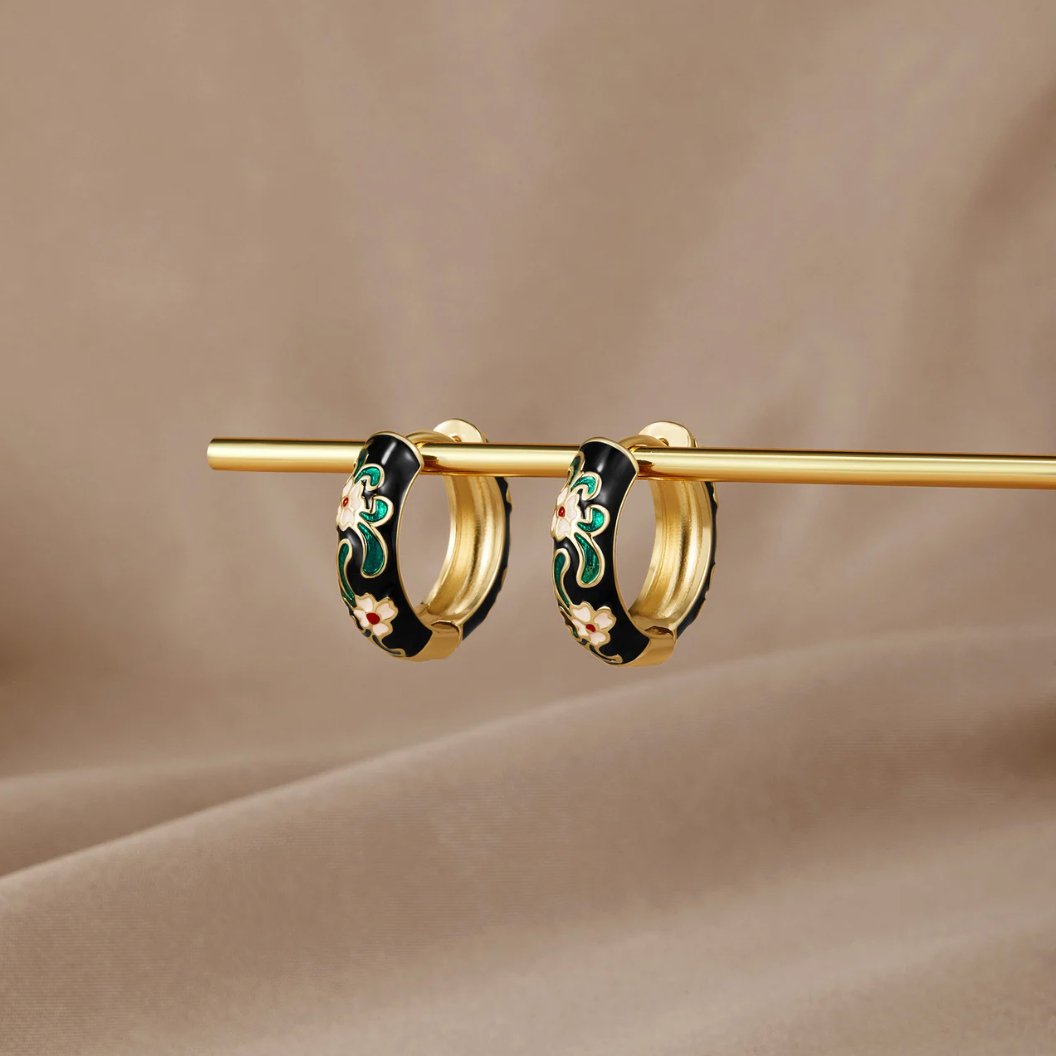 Black Gold Creolen Blumen Ohrringe Alma