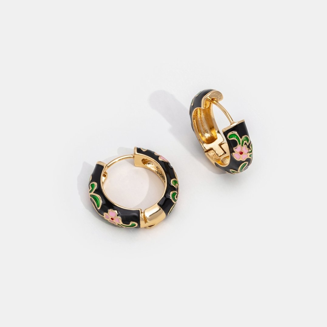 Black Gold Creolen Blumen Ohrringe Alma