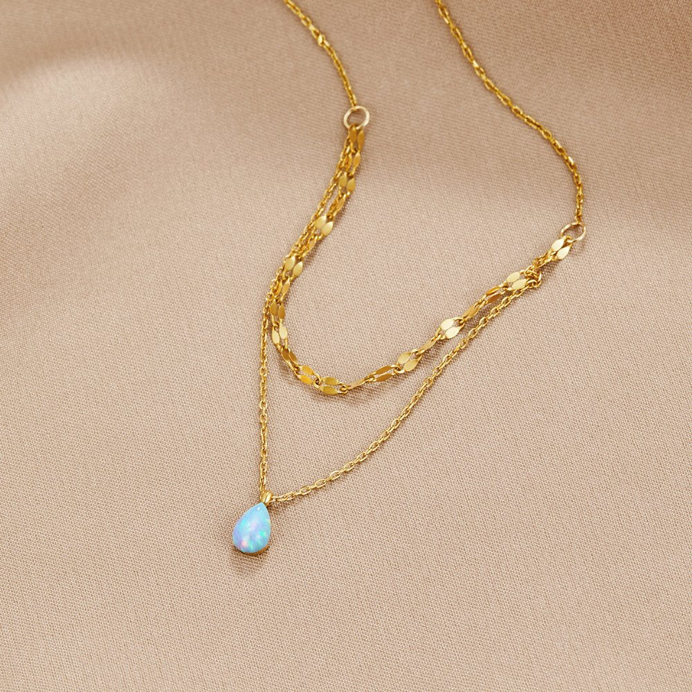 Blue Opal Teardrop Mehrlagige Halskette Alma