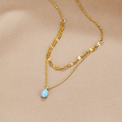 Blue Opal Teardrop Mehrlagige Halskette Alma