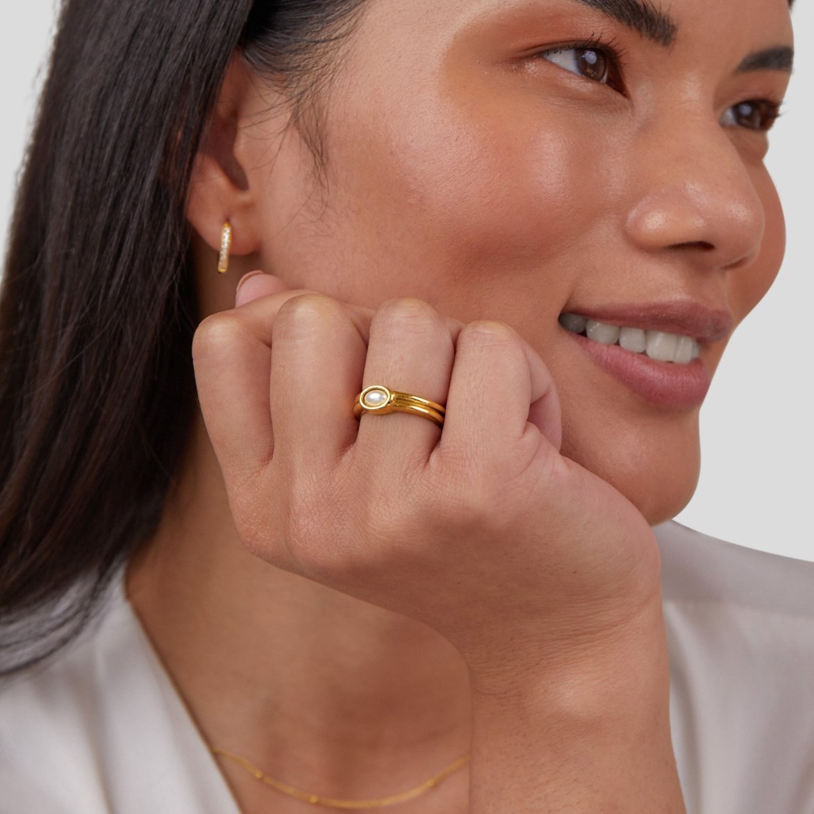 Chunky Perlen 18K Goldring Alma