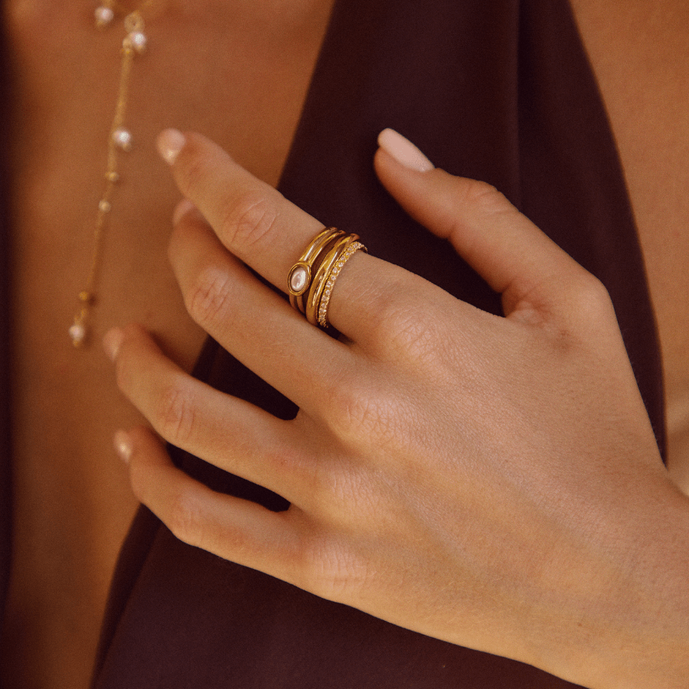 Chunky Perlen 18K Goldring Alma
