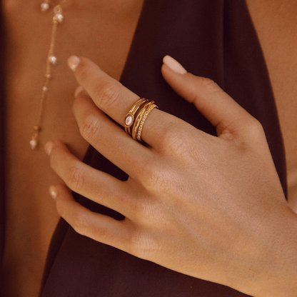 Chunky Perlen 18K Goldring Alma