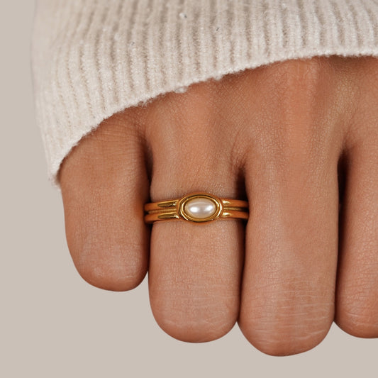 Chunky Perlen 18K Goldring Alma