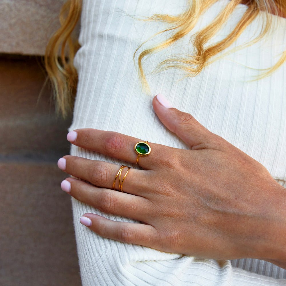 Smaragd Green Kristall Goldring Alma
