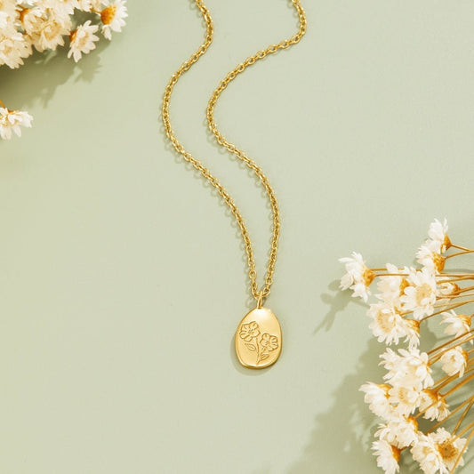 Engraved Wildflower Goldhalskette Alma