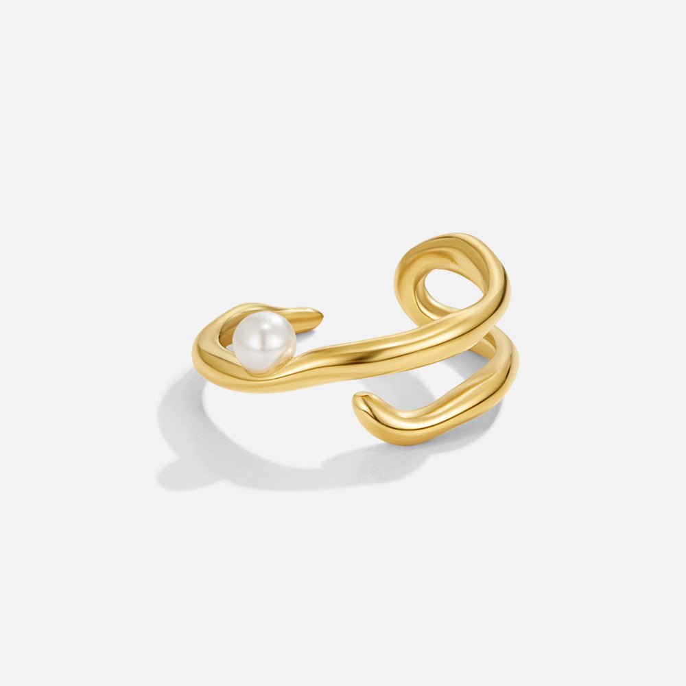 Geometric Gold & Perlen Ring Alma