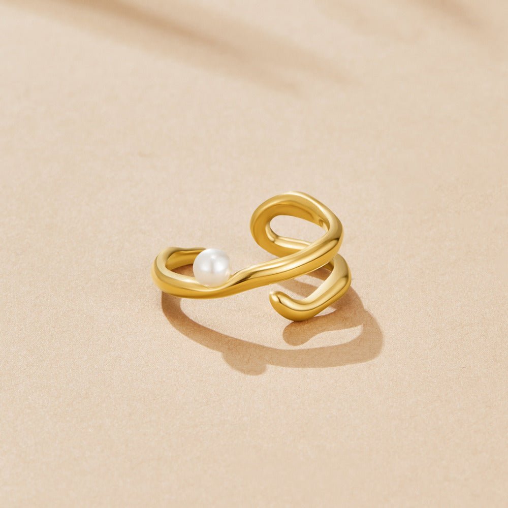 Geometric Gold & Perlen Ring Alma