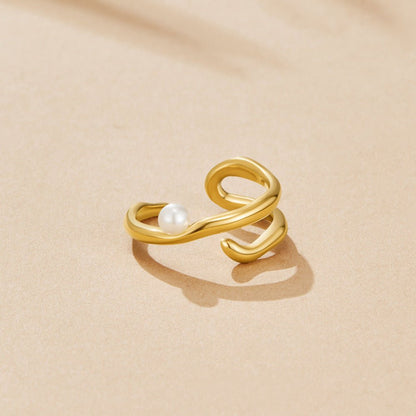 Geometric Gold & Perlen Ring Alma
