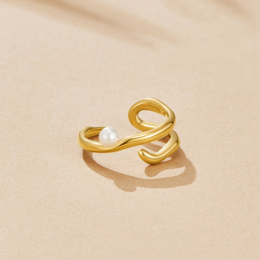 Geometric Gold & Perlen Ring Alma