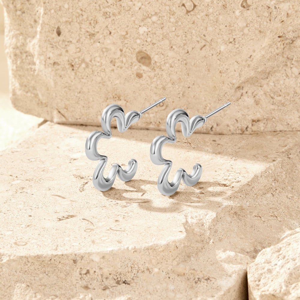 Geometric Silber Blumen Creolen Ohrringe Alma