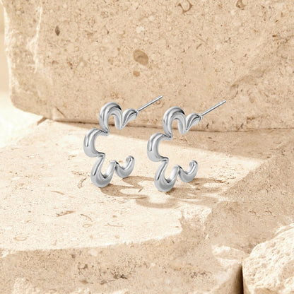 Geometric Silber Blumen Creolen Ohrringe Alma