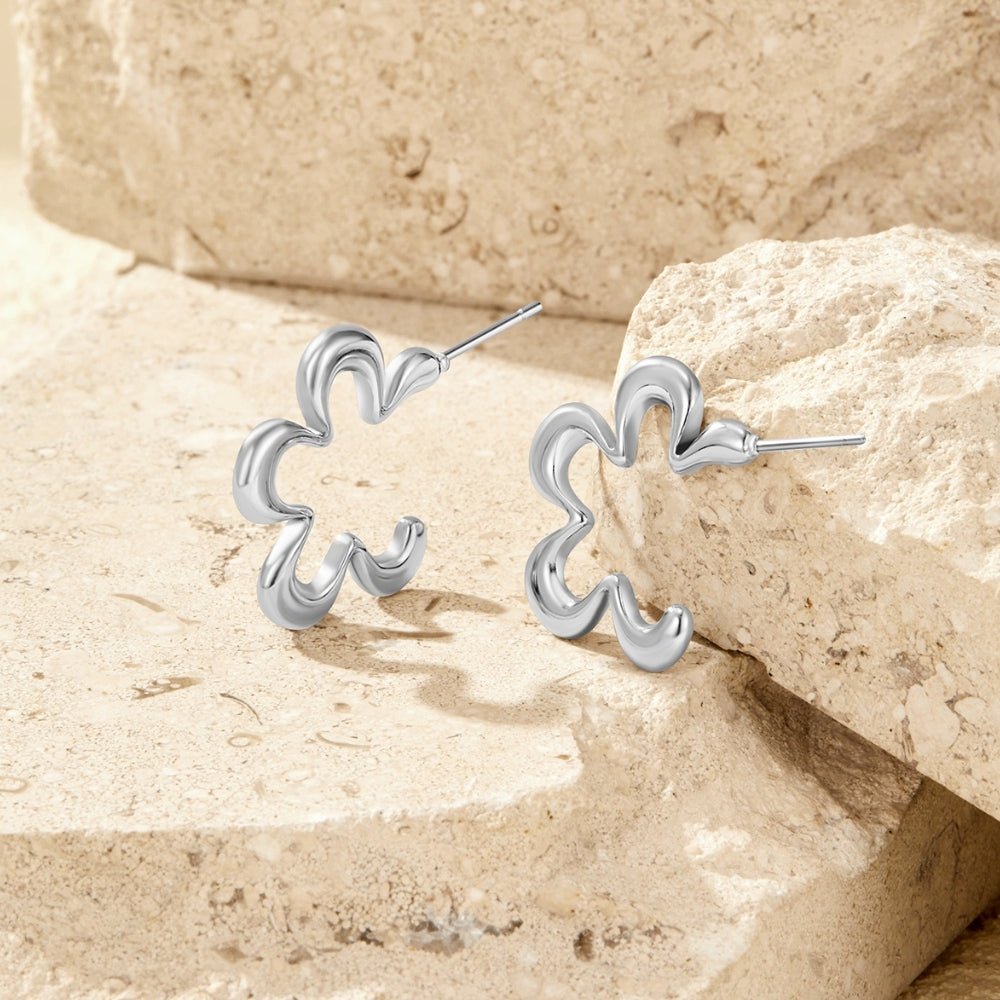 Geometric Silber Blumen Creolen Ohrringe Alma