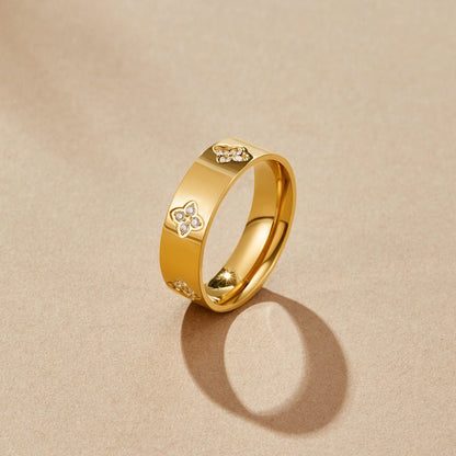 Gold Kristall Klee Band Ring Alma