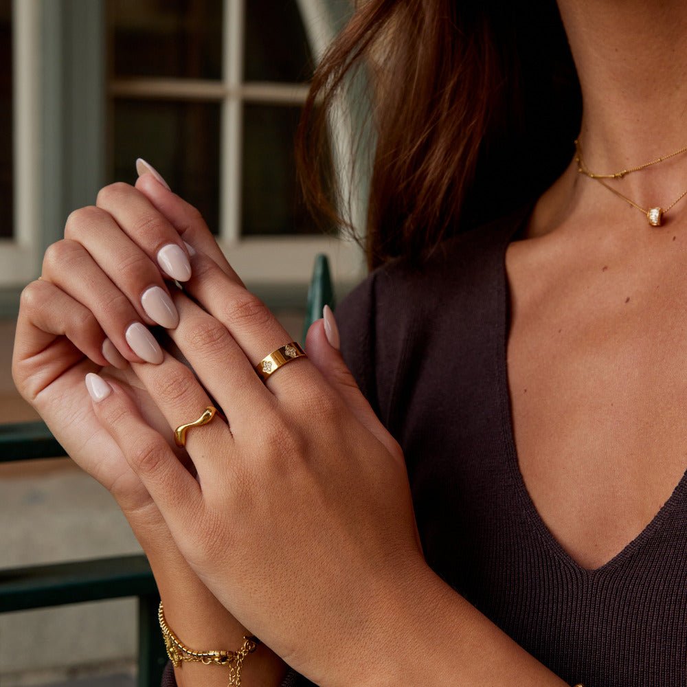 Gold Kristall Klee Band Ring Alma