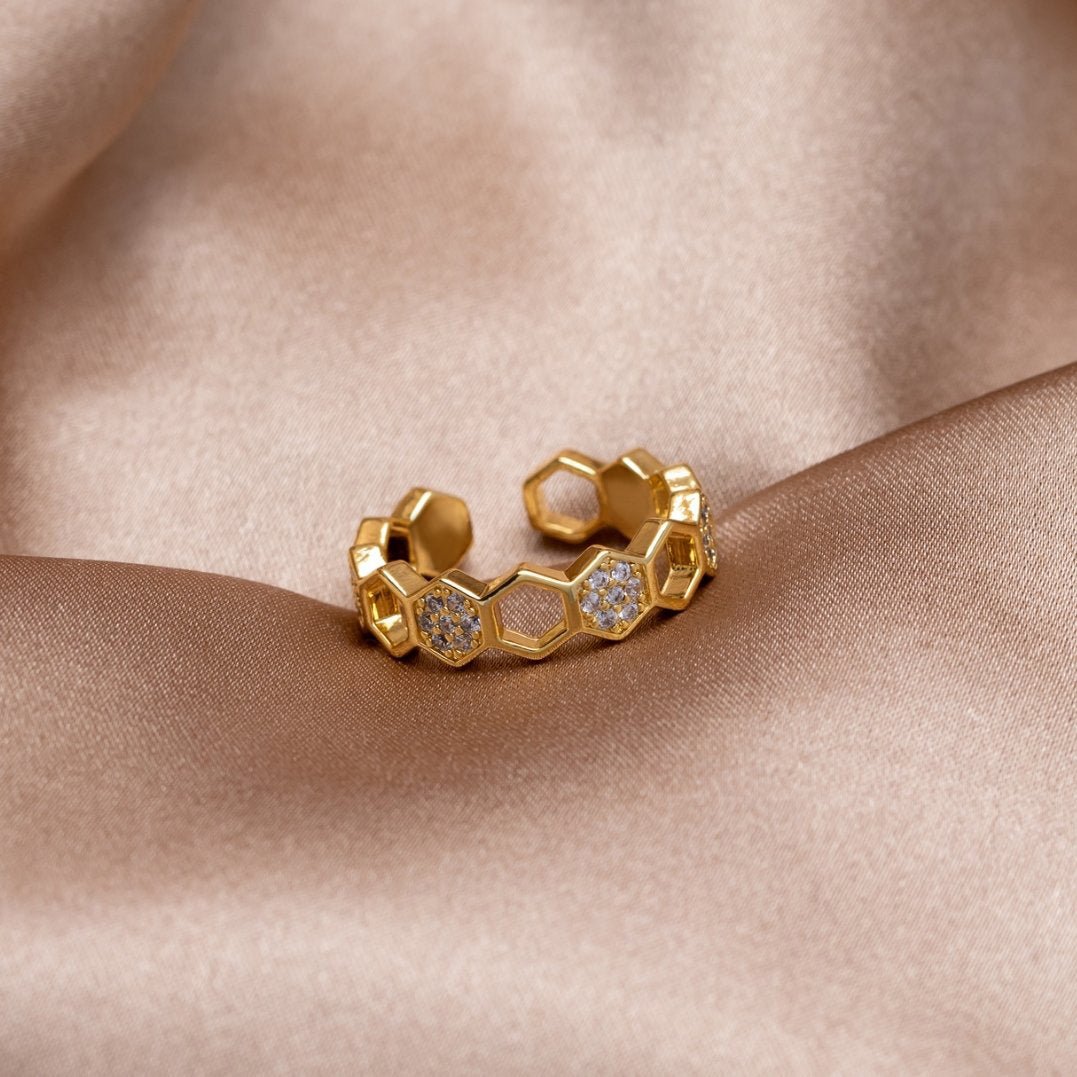 Gold & Kristall Honeycomb Ring Alma