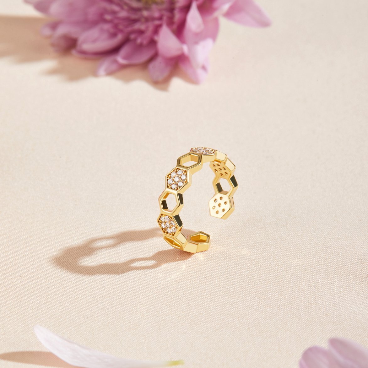 Gold & Kristall Honeycomb Ring Alma