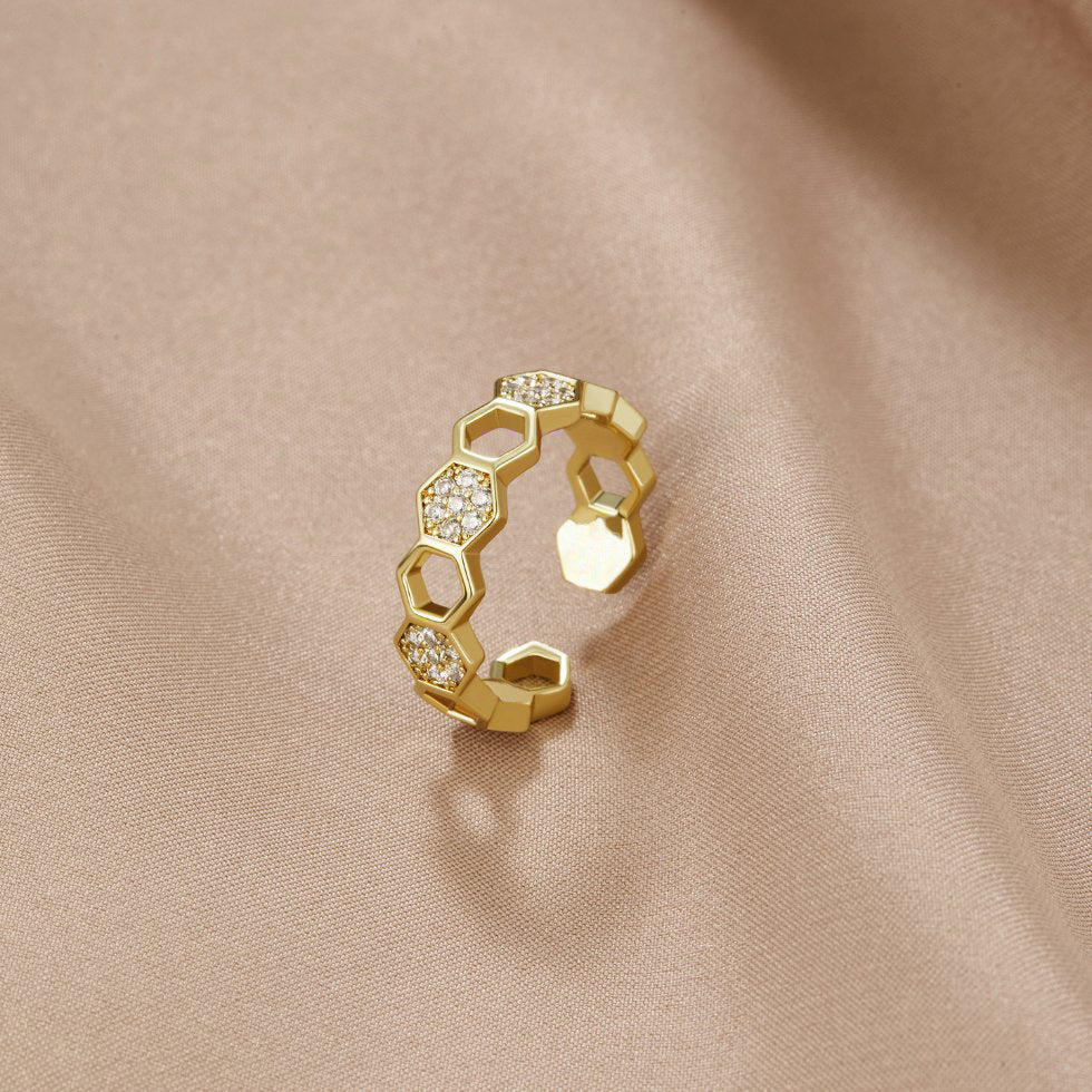Gold & Kristall Honeycomb Ring Alma