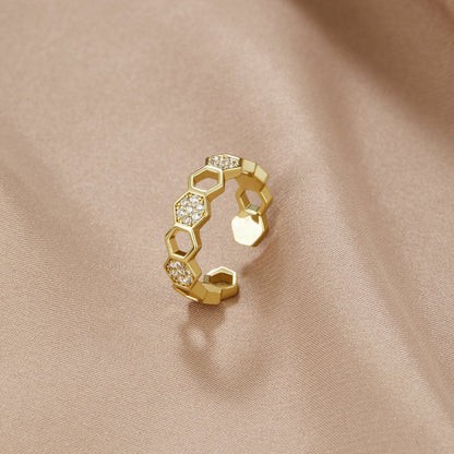 Gold & Kristall Honeycomb Ring Alma