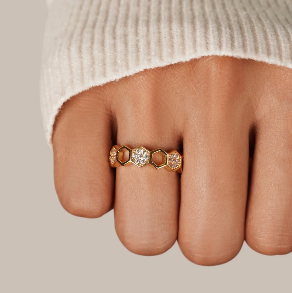 Gold & Kristall Honeycomb Ring Alma