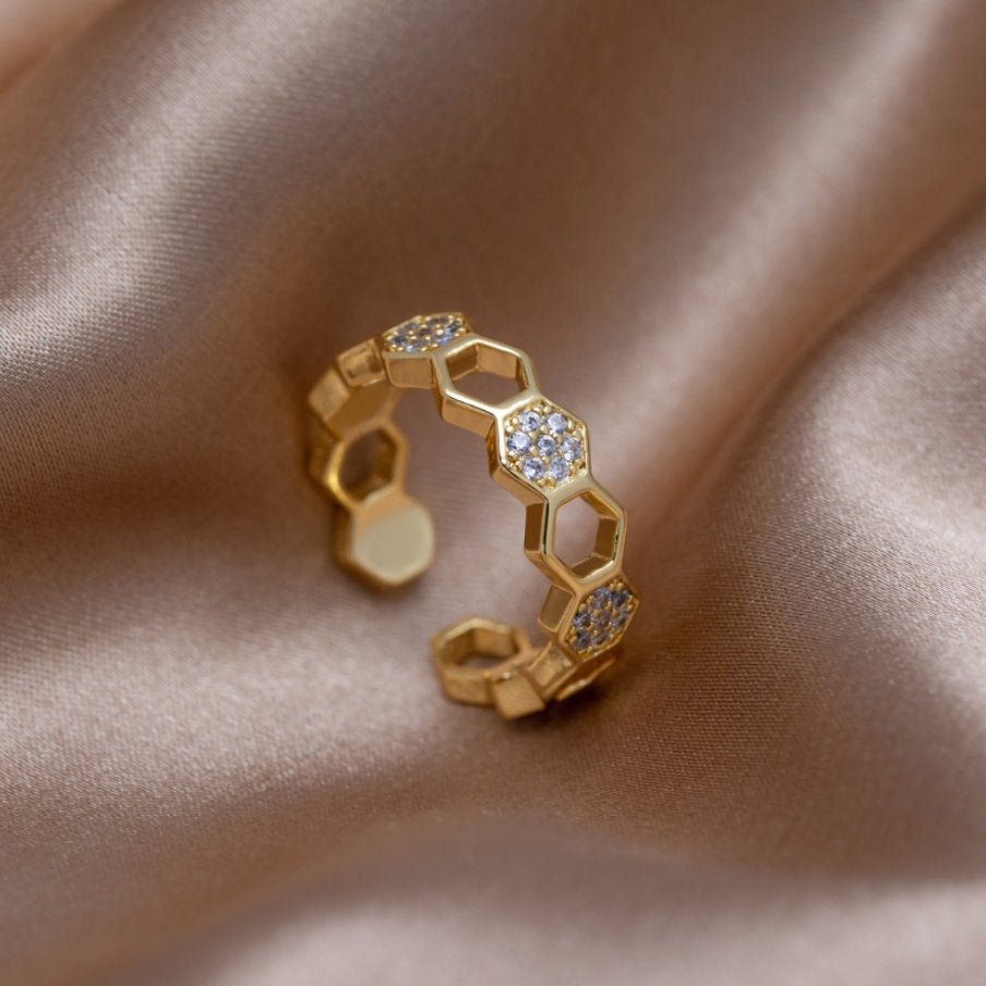 Gold & Kristall Honeycomb Ring Alma