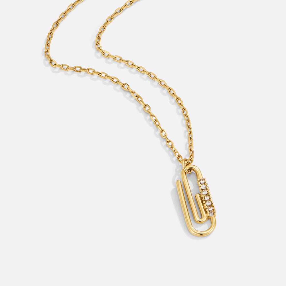 Gold Kristall Paperclip Pendant Halskette Alma