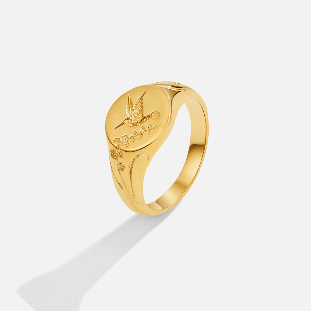 Golden Hummingbird Signet Ring Alma