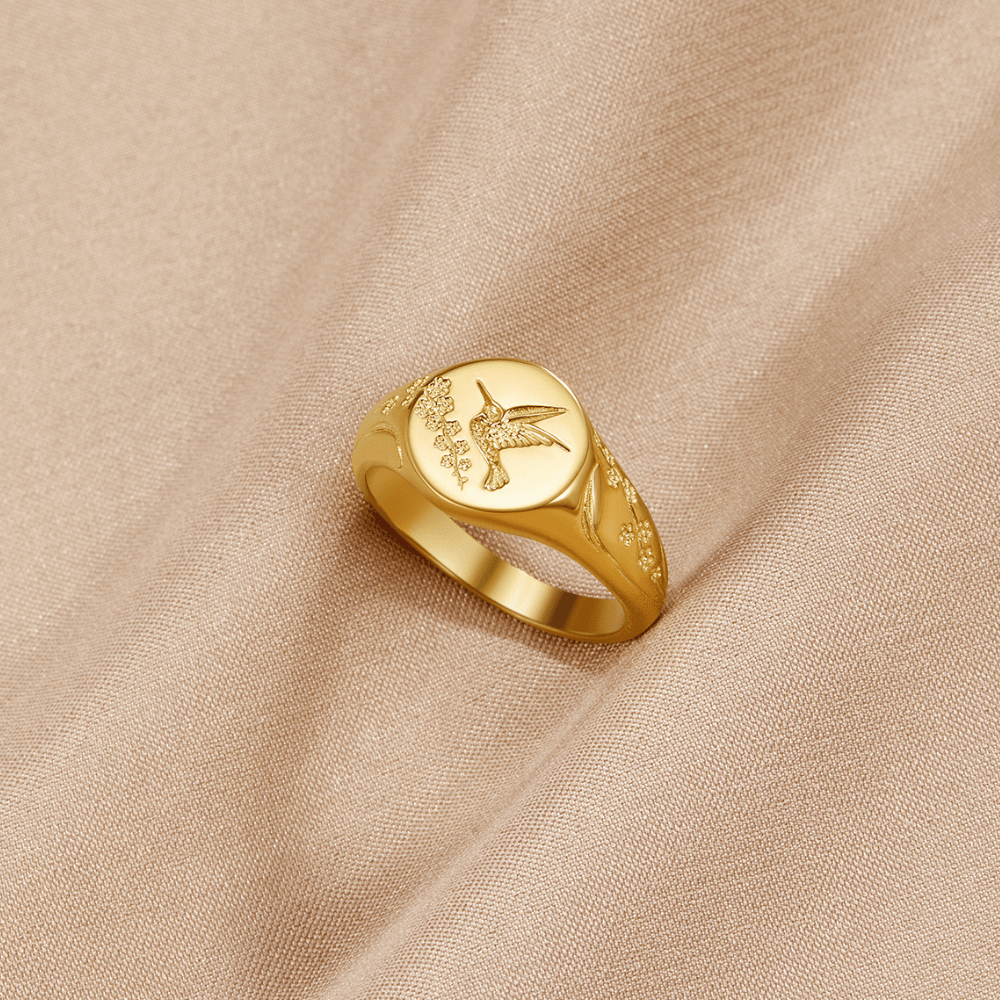 Golden Hummingbird Signet Ring Alma