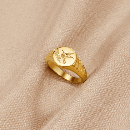 Golden Hummingbird Signet Ring Alma
