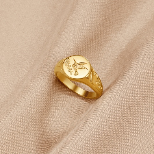 Golden Hummingbird Signet Ring Alma