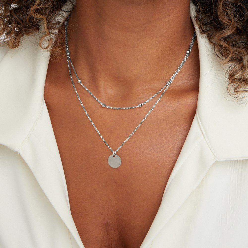 Mehrlagige Disc Halskette Silber Alma
