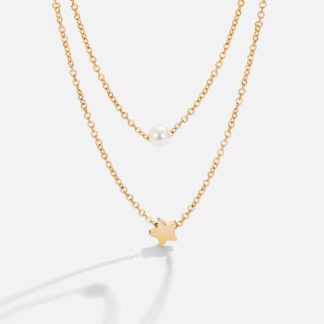 Mehrlagige Gold Stern & Perlenhalskette Alma