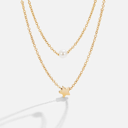 Mehrlagige Gold Stern & Perlenhalskette Alma