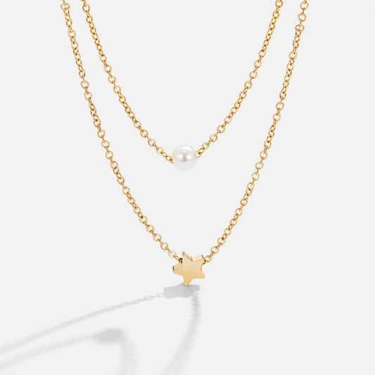 Mehrlagige Gold Stern & Perlenhalskette Alma