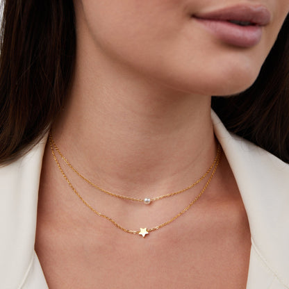 Mehrlagige Gold Stern & Perlenhalskette Alma