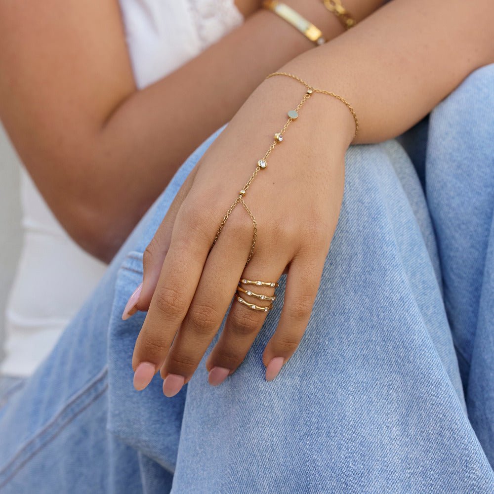 Mehrlagige Golden Bamboo Ring Alma