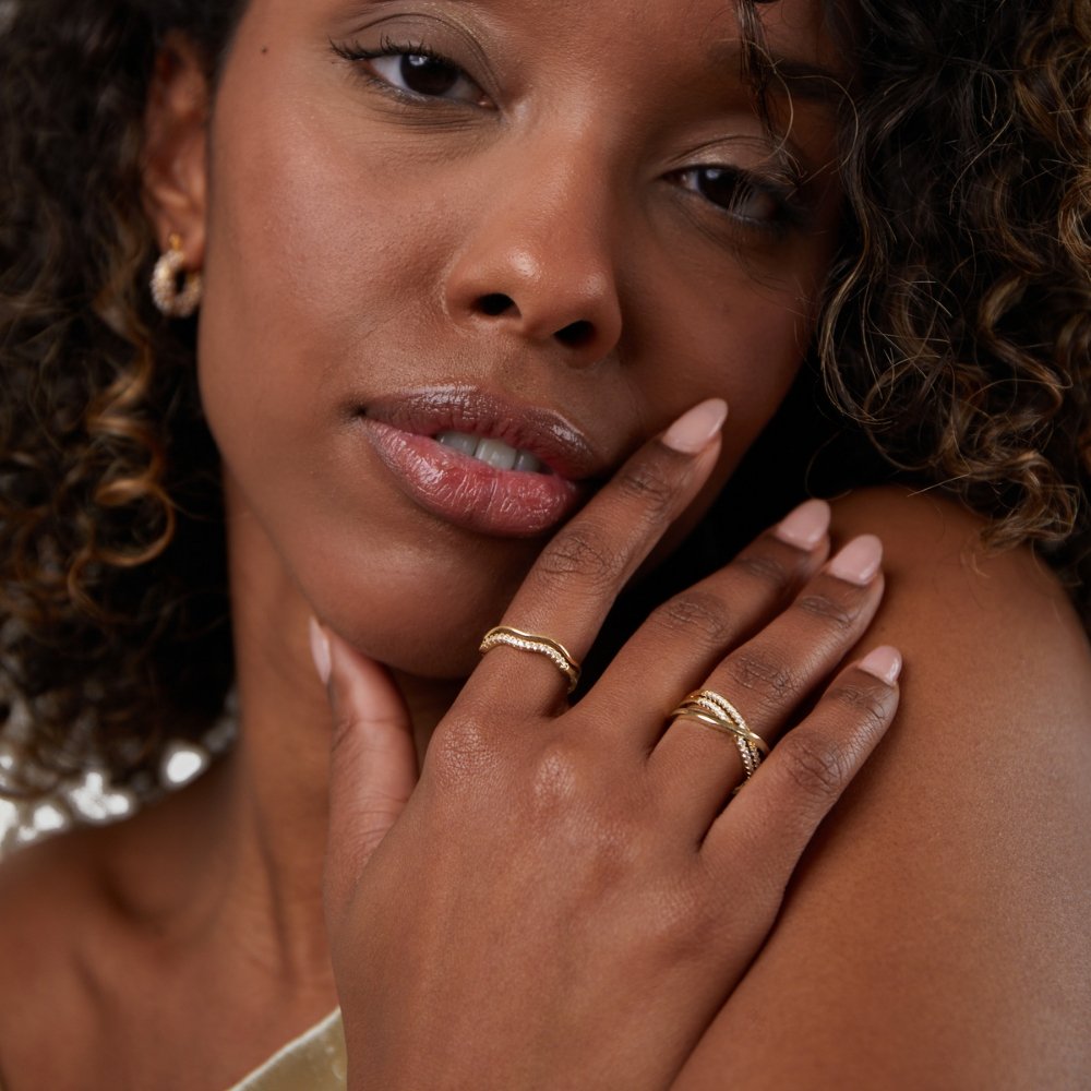 Mehrlagige Juni Gold & Kristall Ring Alma
