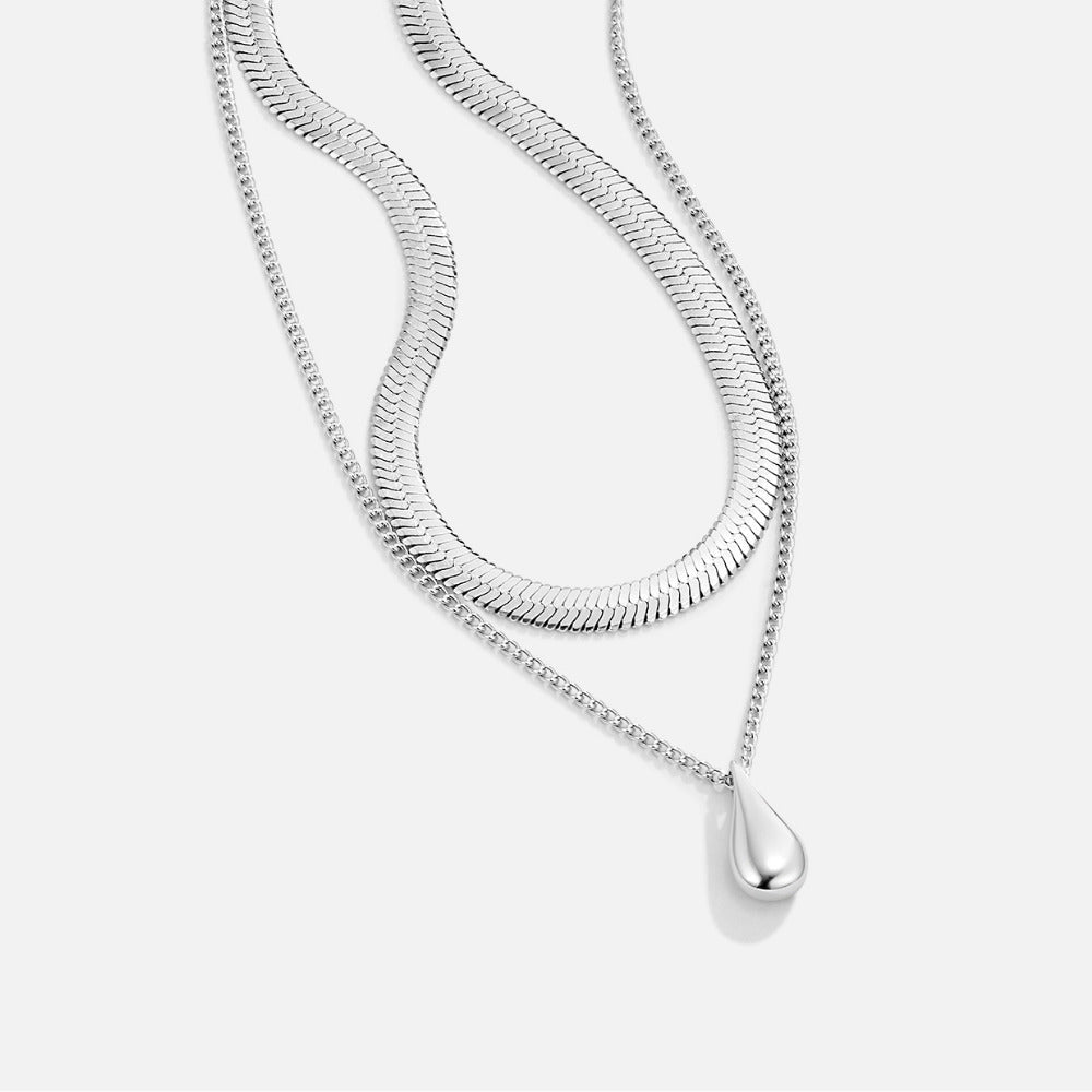 Mehrlagige Silber Bella Teardrop Halskette Alma