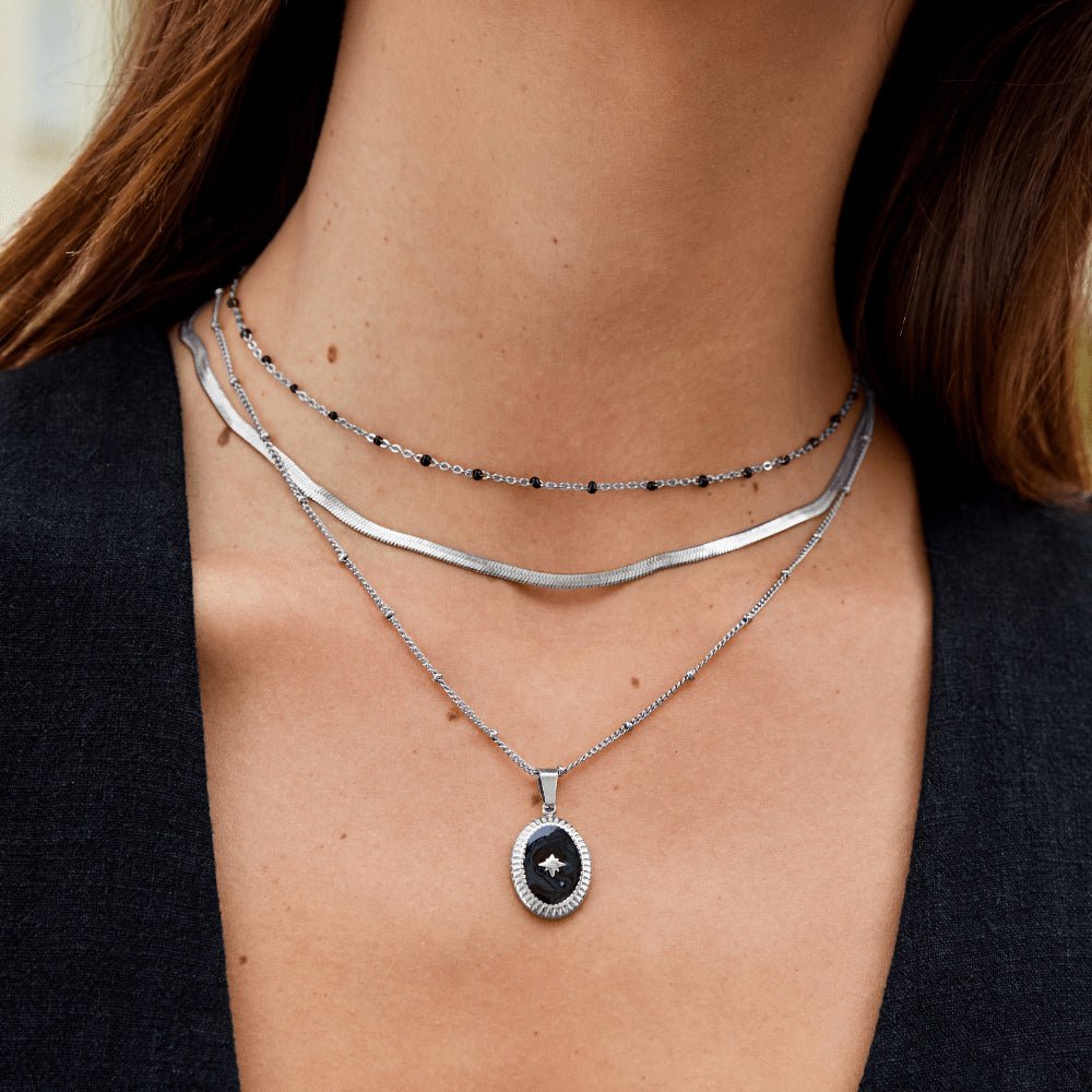 Mila Black Perlen Silber Halskette Alma