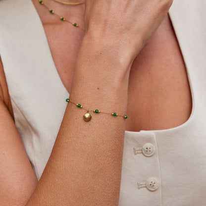 Nerissa Gold Shell & Green Perlenarmband Alma