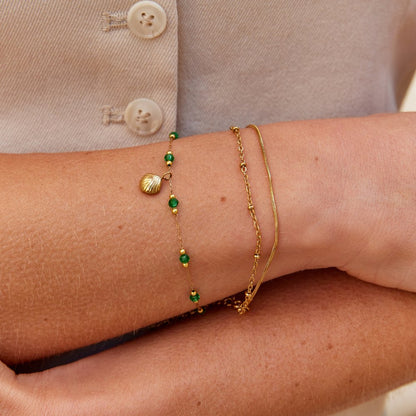 Nerissa Gold Shell & Green Perlenarmband Alma