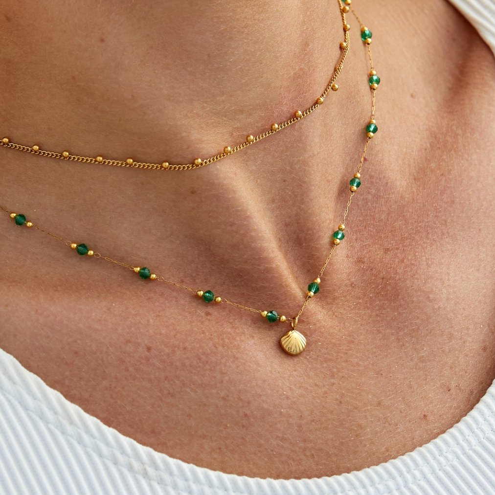 Nerissa Gold Shell & Green Perlenhalskette Alma