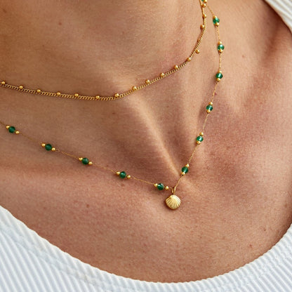 Nerissa Gold Shell & Green Perlenhalskette Alma