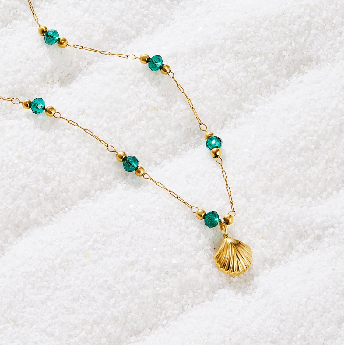 Nerissa Gold Shell & Green Perlenhalskette Alma